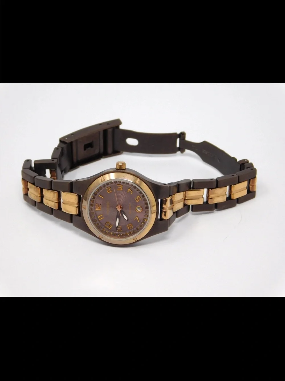 Fossil Women's Watch AM 4126 Rose Gold Brown Dial Stainless Steel 26mm Ladies